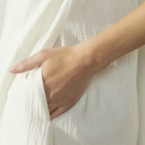 UpWest Plisse White Crochet Lace Detail Soft 100% Organic Cotton Maxi Dress M - Picture 3 of 16